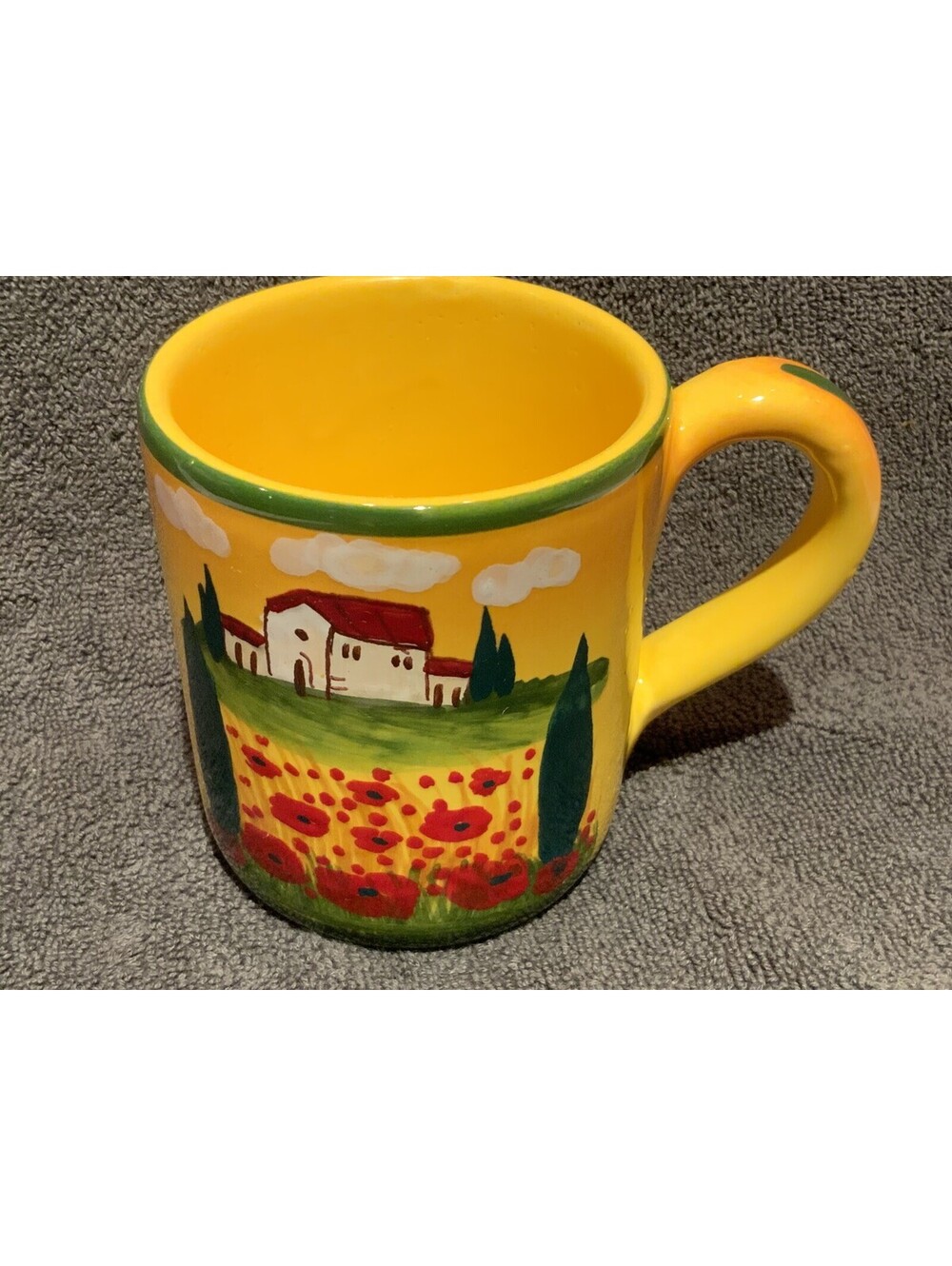 Hand Painted Art Pottery Italian Scene On Yellow Mug